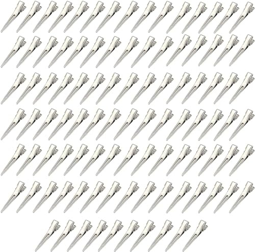 100 Stücke EnteBill Haarspangen, Basicon 4.5cm Silber Friseur Haarspangen Metallklemmen haarklemmen Friseur Stahl-Haarclips Alligator haarklippse mit Löchern für Haarklammern Damen Mädchen