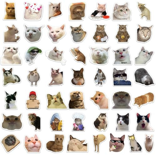 Sarini 100pcs Funny Cat Stickers Cute Cat Waterproof Stickers Cartoon Animal Stickers Suitable For Laptop Skateboard Guitar Phone Case Refrigerator Motorcycle Bicycle Stickers