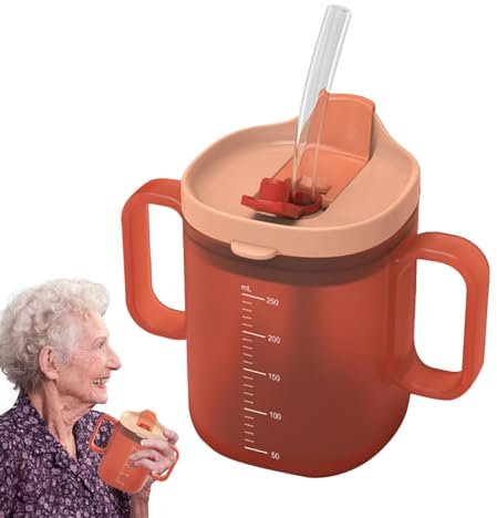 Xujuika Elderly Spill Proof Cups | 300ml Unspillable Cup with Handles & Anti Spill Lids | Elderly Drinking Cups Non Spill | Water Bottle Feeding Cup for Elderly Maternity Drink Water Porridge Soup