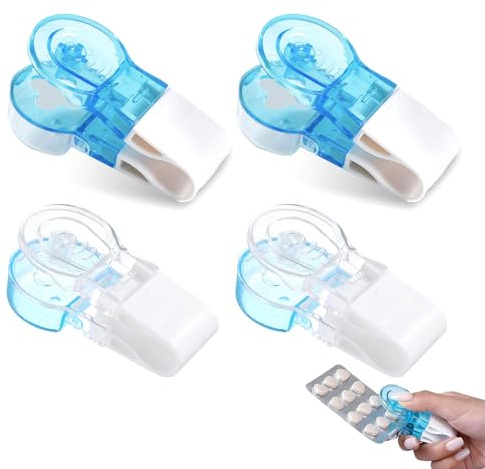 WJUAN 4 Pièces Extracteur de Pilules, Bleu/Blanc, Distributeur de Pilules ABS, Rebond Rapide, Sensation de Main Confortable, Extracteur de Pilules Outil, Aadapté à L'extraction de Capsules, Comprimés