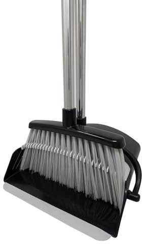 BH | Broom and Dustpan and Brush Set | Long Handled with Comb Teeth | Upright Sweeping | Combo for Home Kitchen Room Office Lobby Floor (Grey and Black) - By BEST HOUSE
