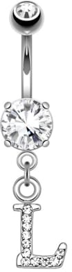 beyoutifulthings Bauch-nabelpiercing Buchstaben-Anhänger A-Z Silber Clear Nabel-Piercing Chirurgenstahl Bananabell Stab-länge 10-mm