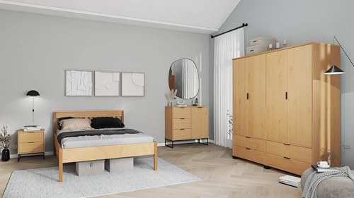 Inter Link – Letto in legno – Matrimoniale e per ospiti – Struttura in legno massello – Oak Colori laccato – 140 x 200 cm – senza rete a doghe – Luna