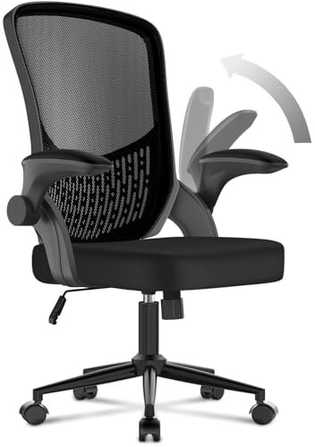 naspaluro Ergonomischer Bürostuhl, Schreibtischstuhl mit 90° Klappbaren Armlehnen, Einzigartige Lendenwirbelstütze, Atmungsaktive Mesh-Polsterung für das Heimbüro, Studie, Schwarz