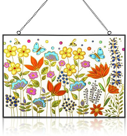 Teeloray Sonnenfänger Fenster, 32cm Buntglas Fensterdeko Hängend Anhänger Deko, Schmetterling Wandkunst Deko Frühling Hängend Deko Geburtstagsgeschenk für Mutter, Großmutter und Andere Frauen
