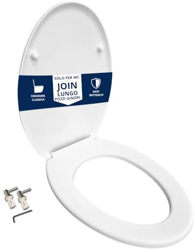 HYDRO HOME Tavoletta Wc Pozzi Ginori Join Lungo Come Originale, Copriwater In Materiale Termoindurente,Tavoletta Water Con Cerniere Fissaggio Dall'Alto MADE IN ITALY