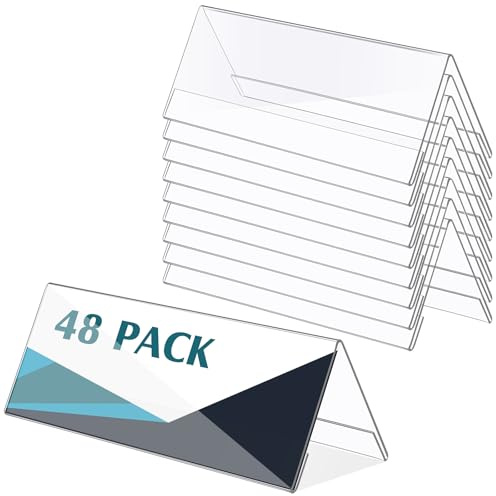Rossesay 48 Pack Clear Plastic Name Plates for Desk 8.5 x 3 Acrylic Name Plate Holder Desk Sign Frame for Table Display Blank Nameplate for Office Business Conference Meeting Room Student Classroom