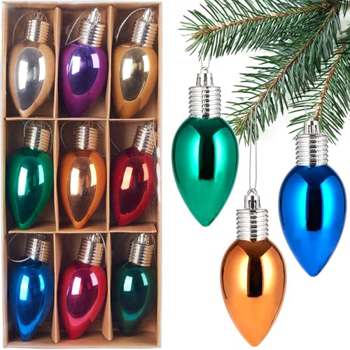 BRUBAKER Lot de 9 boules de Noël - Ampoules de fête colorées - Multicolores