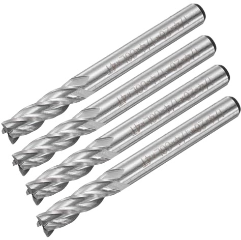 sourcingmap 4pcs 4 Flute 1/4 x 1/4 Cutting Slotting End Mill Router Bit HSS CNC Cutter Router Bits Upcut Spiral Milling Cutter Tool for Wood PVC MDF Engraving