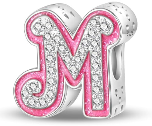 HappyStar Charm Buchstabe A~Z Charms Anhänger Silber 925,12 Zodiac Geburtstag Bead Charms für Damen,Rosa Geschenk,Passend für Pandora Europäische Armbänder und Halsketten