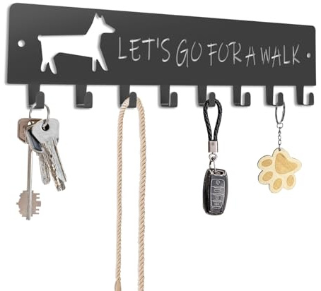 8 Hooks Dog Leash Holder for Wall, Grey Decorative Wall Hooks,30×7.8 cm Key Holder Wall Mount, Self Adhesive Unique MetalKey Holder for Entryway Living Room Porch Kitchen, Gifts for Dog Lovers