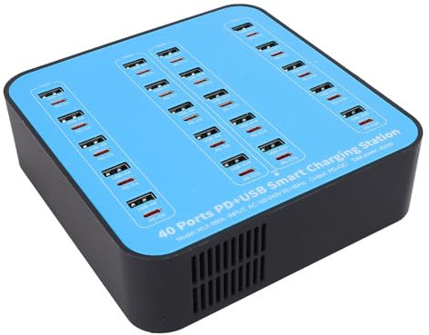 Stazione di Ricarica USB, Caricatore Multiple 400W 40 Porta Multi Dispositivo con 20 Porte USB 20 PD, Blocco Caricabatterie USB C per Laptop per Tablet Smartphone (Spina europea)