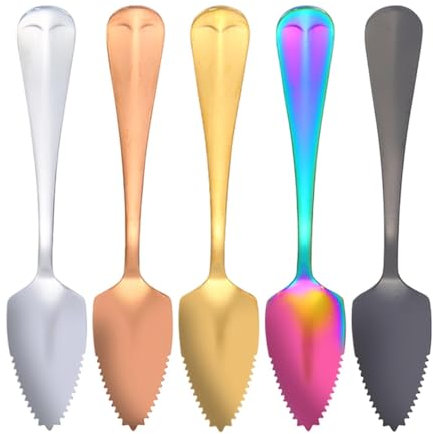 Cucharas de frutas de acero inoxidable, 5 unidades, de acero inoxidable dentadas, cucharas de pomelo, cuchara de kiwil, pala de postre, pala para ensalada, cuchara de helado