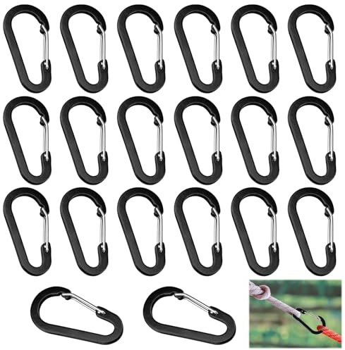 20 Stück Karabinerhaken Schwarz, 50mm/1.99'' Karabiner Set, Karabinerhaken Klein, Karabiner Schwarz, D-Ring Karabiner Schlüsselanhänger, für Outdoor Sport, Wandern, Camping (Schwarz)