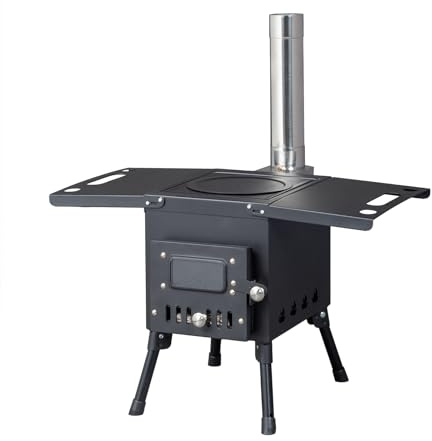 HOBBYZOO Camping Stove, Portable Wood Burning Stove with Stainless Chimney Pipes, Hot Tent Stove Jack & Gloves for Outdoor Camping Cooking and Heating