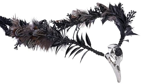 MOSTORY Federkrone für Hexen Accessoires Frauen, Elf Cirlet Kopfschmuck mit Rabe für Renaissance Halloween Party Cosplay