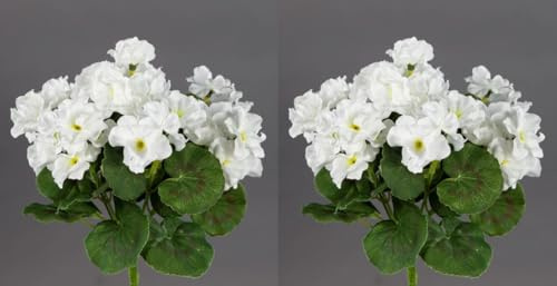 Seidenblumen Roß 2 Stück Geranie 26cm ZF Kunstpflanzen Kunstblumen künstliche Blumen Pflanzen Pelargonium (Weiß)