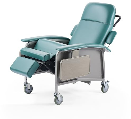 VEVOR Fauteuil Inclinable Gériatrique 4 Positions, Fauteuil Inclinable Médical Trendelenburg avec 4 Roues, Siège Rembourré, 2 Plateaux, pour Hôpitaux, Maisons de Retraite, Soins Gériatriques Domicile
