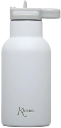 KIOKIDS | Botella Térmica para Bebés | Acero Inoxidable 304 Seguro | Diseño Térmico Eficiente | Pajita Interior Desmontable | Libre de BPA | Gris | 350ml