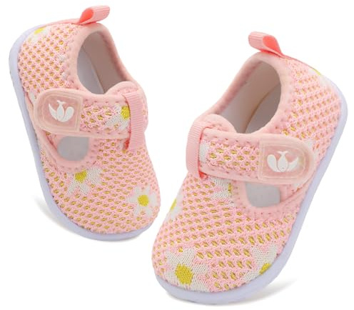 FEETCITY Baby Girls Shoes Wide Baby Sneakers Infant Sock Crib Shoes Breathable Infant Walking Shoe Pink Flowers