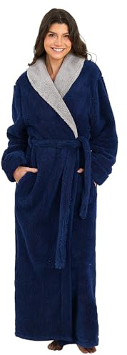 PUTUO Fluffig morgonrock för kvinnor: Lång fleece badrock för damer – vinter varm tjock full längd badrock present till kvinnor, Marinblått Xsp, XL