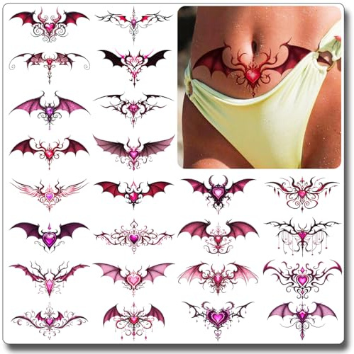 CHARLENT 24 Pcs Realistic Temporary Tattoos for Women | Sexy Belly Chest Waist Fake Tattoo Stickers, Body Art Designs for Ladies