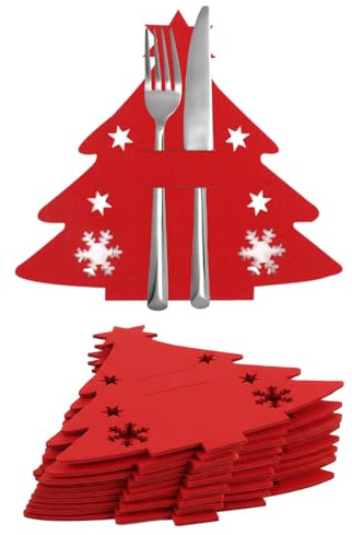 Xgvzs 12 Stück Besteckhalter Weihnachten Filz Besteckhalter Tischdeko Weihnachten Weihnachtsdeko Tisch Geschirr Besteck Taschen Party Esstisch (Rot)