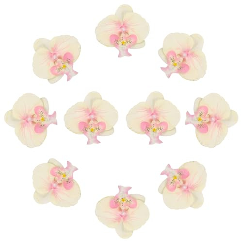 sourcing map 10 teste di orchidee artificiali, teste di orchidee finte farfalle, fiori artificiali per bouquet di nozze fai da te, centrotavola, decorazioni per la casa, giallo chiaro