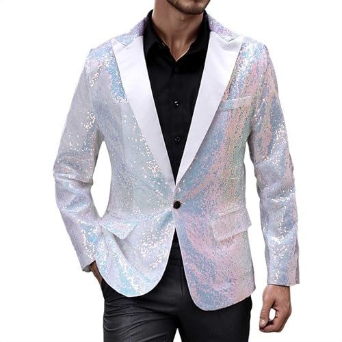 Generisch Pailletten Blazer Sakko Glitzer Herren Faschingskostüme, Herren Sakko mit Pailletten Performance Anzugjacke für Abendmode Moderation