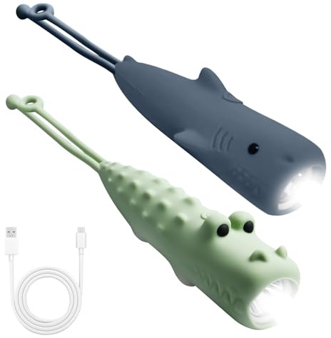 Behogan 2 pezzi torcia ricaricabile per bambini in silicio, torcia per bambini dimmerabile con LED, 2 modalità di illuminazione, torcia per bambini dai 3 anni in su, regalo ricaricabile