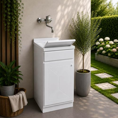 Yellowshop - Mobile Lavatoio Lavapanni Lindol in Resina Resiste Raggi UV con Ante a Battente, Vasca Capiente, Resistente all’Acqua, Diverse Dimensioni, Made in Italy (L50xP50xH84 cm)