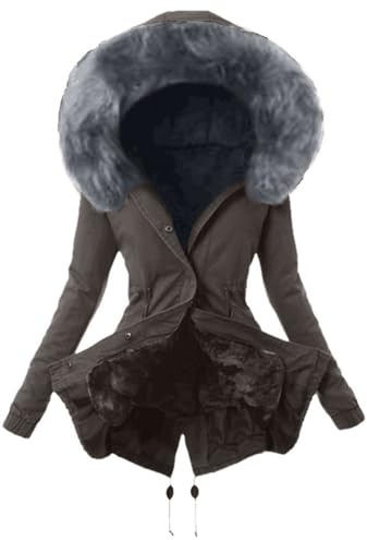 TOFOTL Wintermantel Damen Tailliert Wendejacke Daunenmantel Gürtel Daunen Fleecepulli Troyer Winterreitjacke Plüschjacke Mädchen Kapuze Thermo Winterjacke Damen Warm Lang Grau M