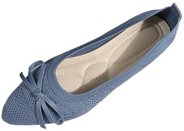 Platta damskor - ballerina dam bekväma fötter breda skor graciösa skor slip on sko casual skor trendiga ballerina enkel klack skor rosett sko höstsko, Färg: blå, 39 EU