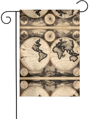 Wzywhj Drapeau de jardin vintage imprimé carte du monde antique double face décoration cour 30,5 x 45,7 cm