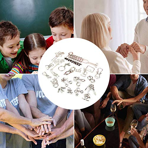 OVAQUIXI Juego de Rompecabezas de Alambre de 20 Piezas, Rompecabezas IQ, Juguetes Educativos de Entrenamiento Mental para Niños y Adultos, sin Material, Gran Navidad