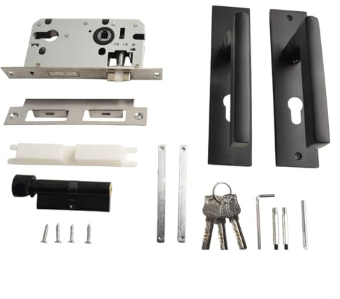 Gettimore Cerradura de puerta con asa, cerradura de puerta de madera para el hogar, dormitorio, cerradura de puerta negra, cerradura antirrobo, cerradura de manija interior del hogar