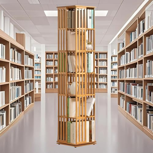 Roterande bokhylla, 360° display snurrande bokhylla förvaringsställ för studier, sovrum, bibliotek, 5 nivåer