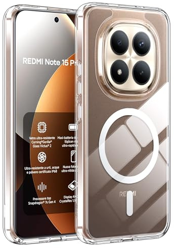 Fitudoos Cover per Xiaomi Redmi Note 15 Pro+ / Redmi Note 15 Pro Plus 5G, Compatibile Con MagSafe, Custodia protettiva antiurto per cellulare, anti-ingiallimento,anti-graffio Cover- Trasparente