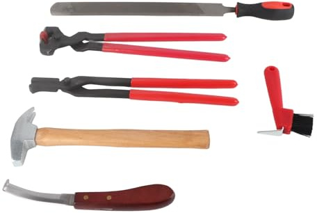 RASTKY Set di 6 Strumenti per Rifinire gli Zoccoli da maniscalco: Pinze Professionali per Ferri di Cavallo, Strumento per Rifinire le Unghie, Martello per Ferri di Cavallo, Coltello per Zoccoli e
