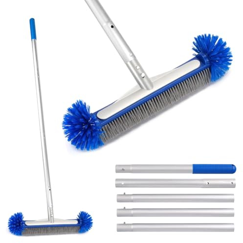 Poolbürste mit 180cm Teleskopstange, 43cm Runde Pool Reinigungsbürste, Pool Bürste mit Halbkugelborsten und Stabiler Aluminiumbasis, Poolbesen für Poolwände, Fliesen und Stufen