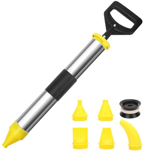 Stainless Steel Cement Caulking Gun, Professional Mortar Grouting Pump with 5 Nozzles and Rubber Gasket, Mortar Pointing, Multifunction Caulking Grouting Gun Applicator Tool for Cement Lime