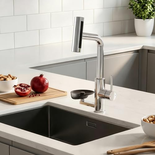 KAIYING Pull Out 1 Hole Stainless Steel Kitchen Mixer Tap with Glass Washer | 4 Spray Modes High Pressure Kitchen Sink Taps with Glass Rinser, Single Handle Tap for Kitchen, Bar, RV, Chrome