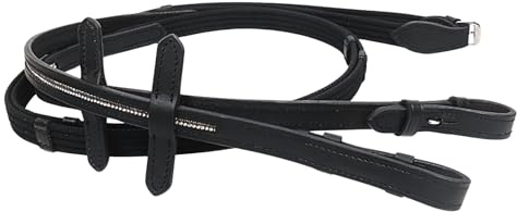 JA Horse JA3001 Leder Zügel mit Crystal, Schwarz, Shetty | Crystal-Verzierung, Hochwertige Elegante Reitzügel für Dressur, Springen & Freizeit