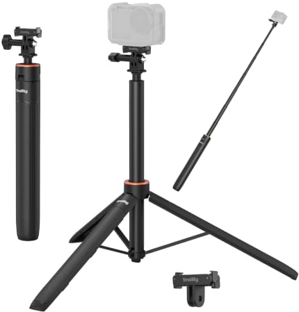 SMALLRIG 150 cm utdragbar selfiepinne som stativ för actionkameror, med dubbelriktad snabbväxlingsadapter för Osmo Action 6/Nano, 2-zinkhållare, 1/4 tum 20-skruv för Insta360-6363