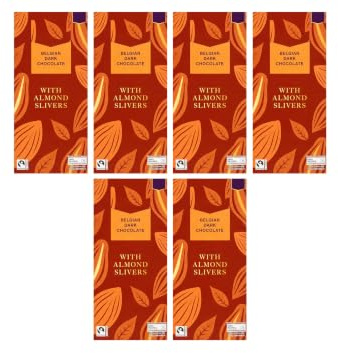 Almond Belgian Dark Chocolate Bar 100g,Suitable for Vegetarians,Pack Of 6 | Taste the Difference, Dark Chocolate, Belgian Recipe, Almond Slivers, 100g Bar