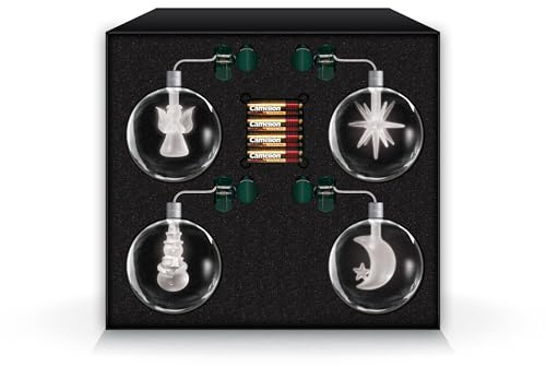 Lumix Light Balls von Krinner 76000-4x mundgeblasene Glaskugeln mit verschiedenen Motiven, warm-weiße LED inkl. Funk-Fernbedienung und Batterien, Weihnachtsdekoration und Christbaumschmuck