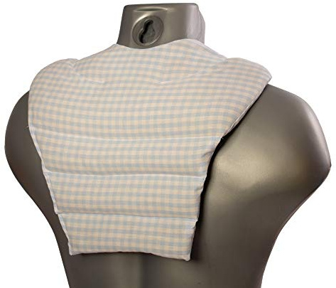 Coussin tour de cou compartimenté avec partie dorsale - bio bleu ciel et blanc- Coussin aux graines de lin - Coussin de nuque - Coussin chaud pour le dos