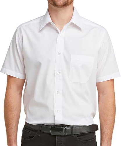 Double TWO Men's Short Sleeve Shirt - Classic Fit, Easy-Care, Formal Shirt | Cotton Blend: Shirt for Business, Office, Weddings and Smart-Casual Wear; Lightweight and Breathable.