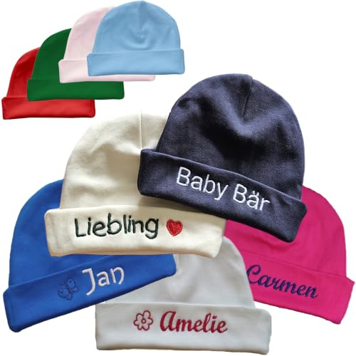 Baby Bio Baumwoll Mütze mit Name & Motiv Bestickt (Auswahl)