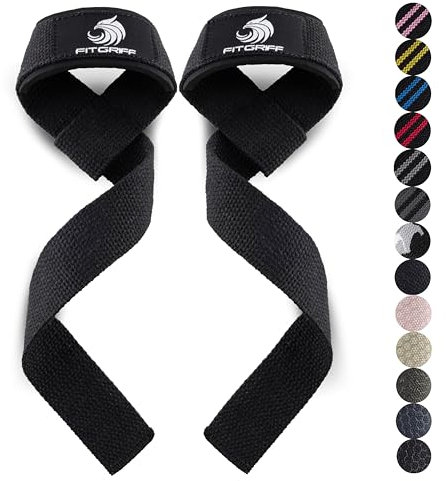 Fitgriff® Zughilfen (gepolstert) für Krafttraining, Bodybuilding, Fitness - Kreuzheben Gurte - Lifting Straps - für Frauen und Männer (Black Original)